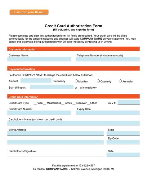 credit card authorization form.